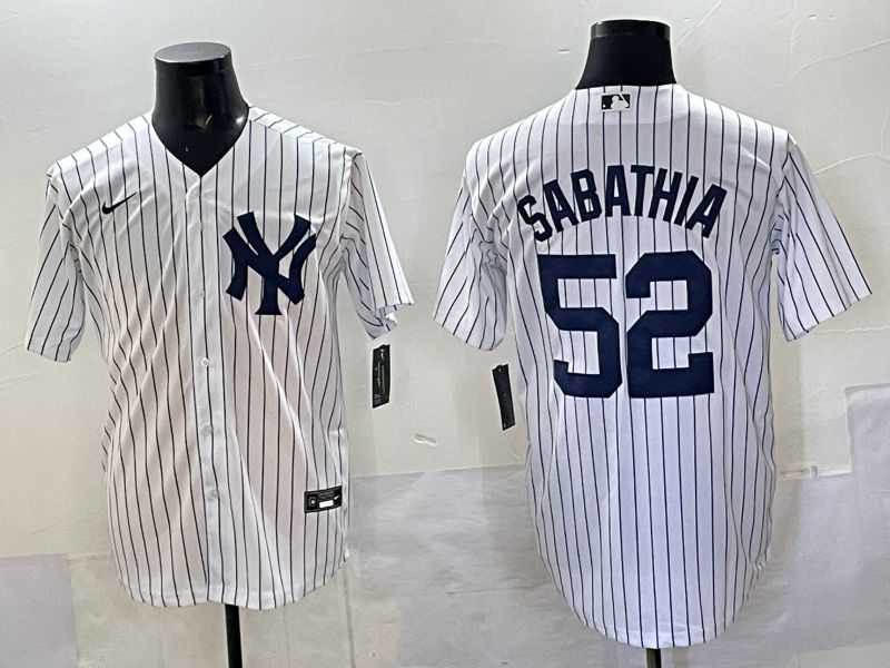 Men New York Yankees #52 Sabathia White Stripe Nike MLB 2025 Jersey 01->new york yankees->MLB Jersey